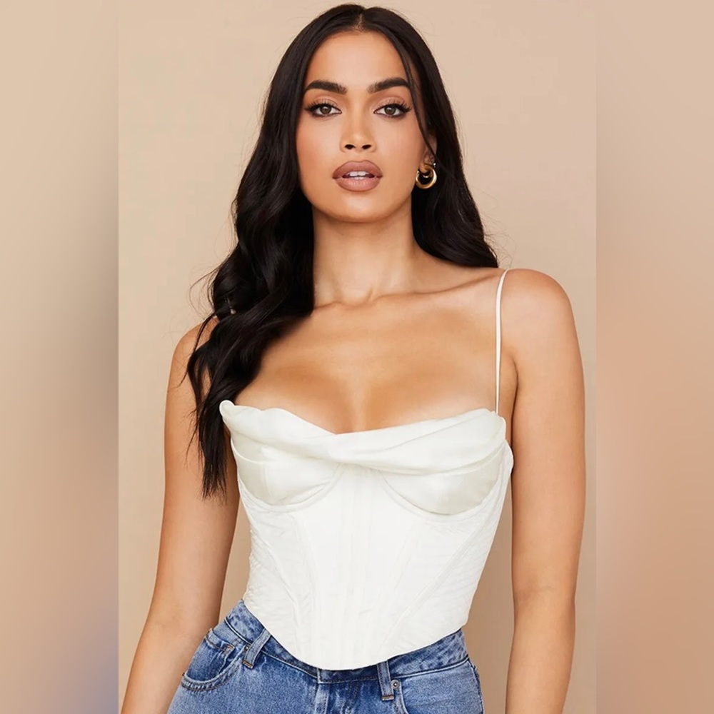 HOUSE OF CB ‘Bea' Ivory Satin Draped Corset